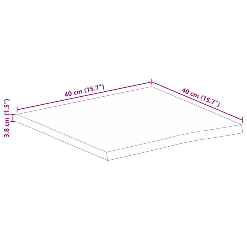 Bordplate naturlig kant 40x40x3,8 cm heltre mango