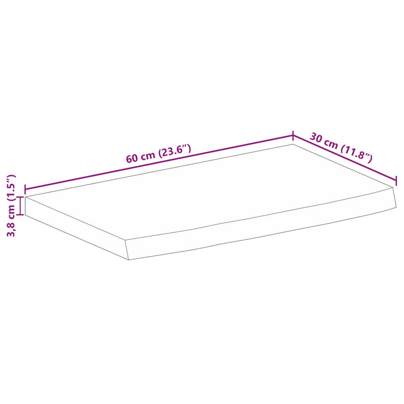 Bordplate naturlig kant 60x30x3,8 cm heltre mango