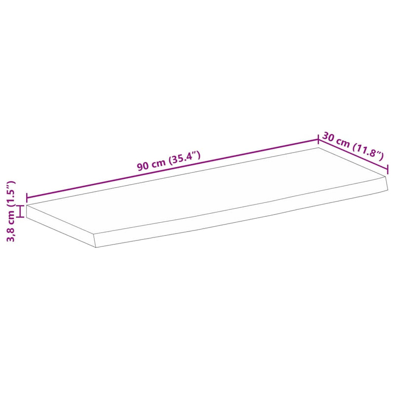 Bordplate naturlig kant 90x30x3,8 cm heltre mango