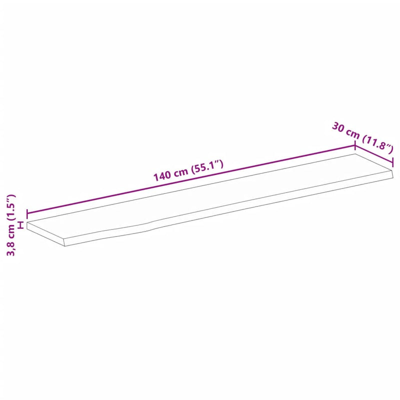 Bordplate naturlig kant 140x30x3,8 cm heltre mango