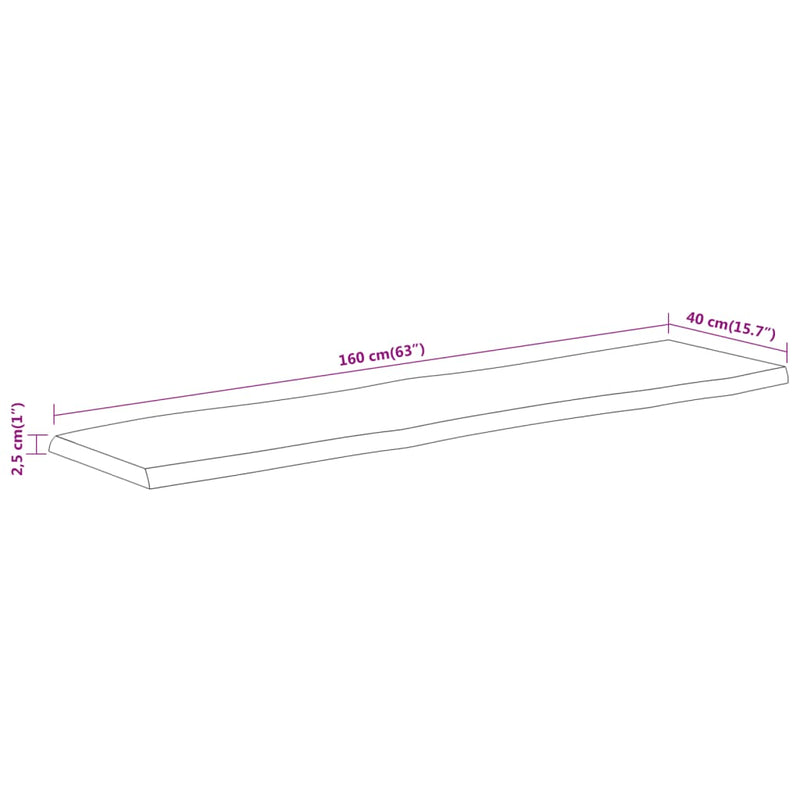 Vegghylle 160x40x2,5 cm rektangulær heltre akasie naturlig kant