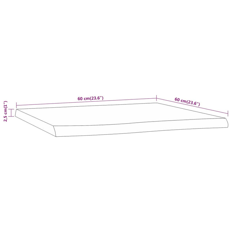 Bordplate 60x60x2,5 cm firkantet heltre akasie naturlig kant