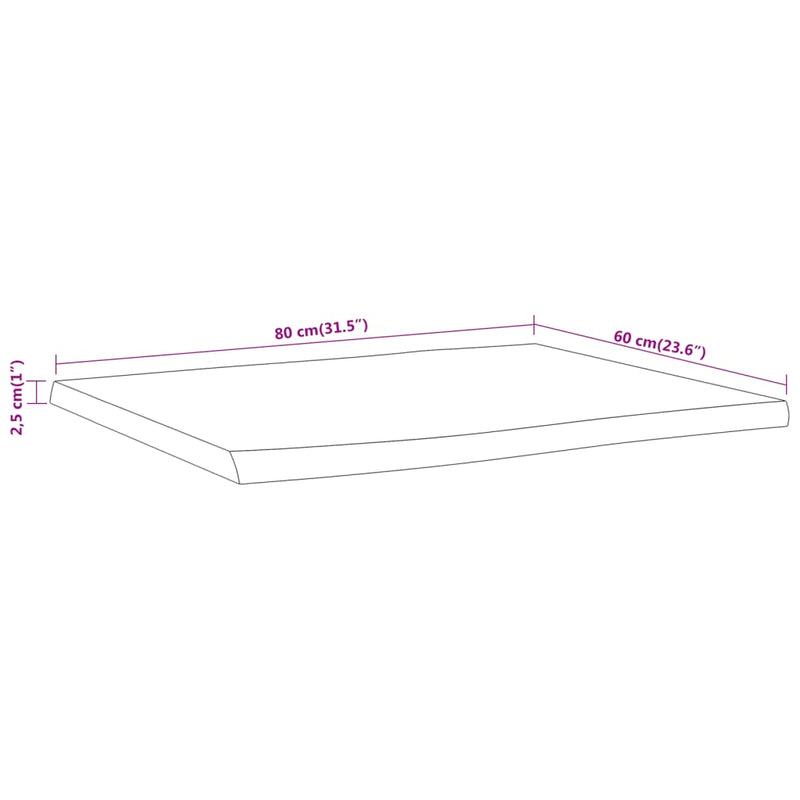 Vegghylle 80x60x2,5 cm rektangulær heltre akasie naturlig kant