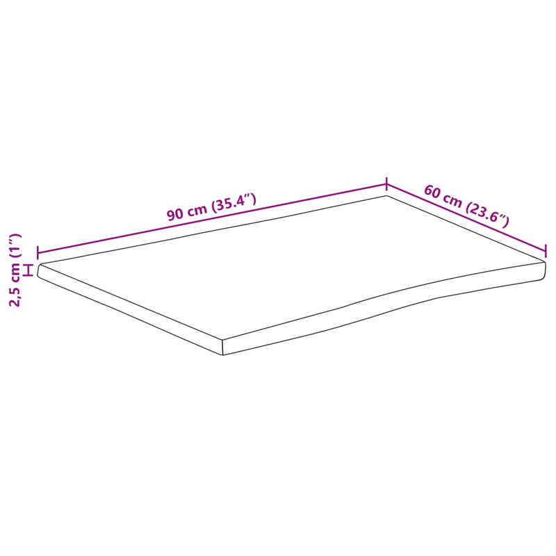 Bordplate 90x60x2,5 cm rektangulær heltre akasie naturlig kant