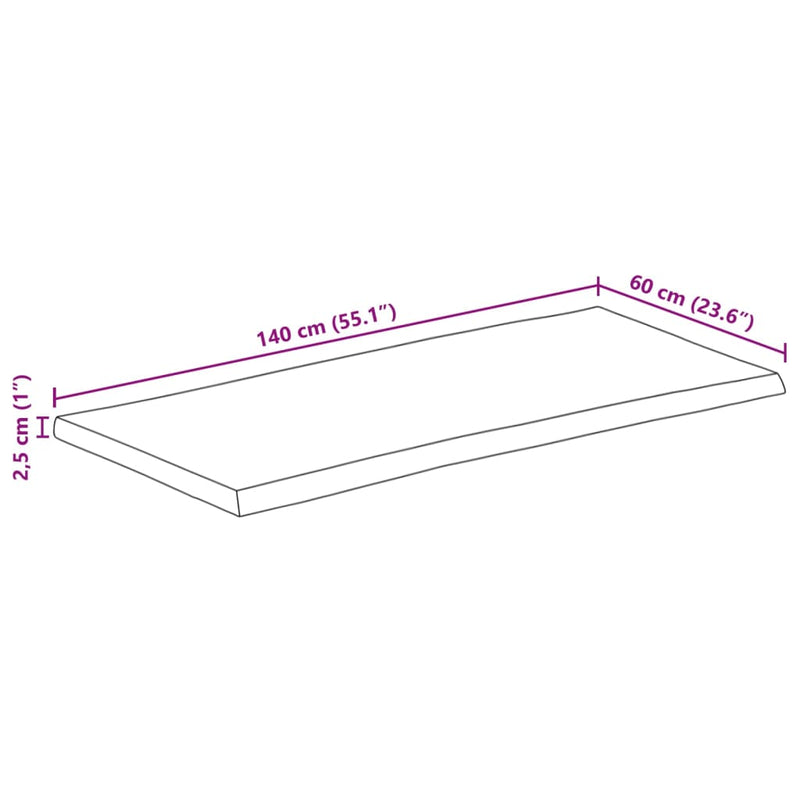 Bordplate 140x60x2,5 cm rektangulær heltre akasie naturlig kant