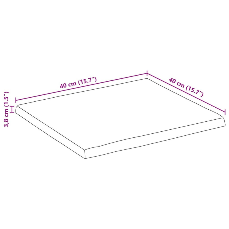 Bordplate 40x40x3,8 cm firkantet heltre akasie naturlig kant