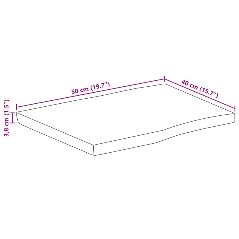 Bordplate 50x40x3,8 cm rektangulær heltre akasie naturlig kant