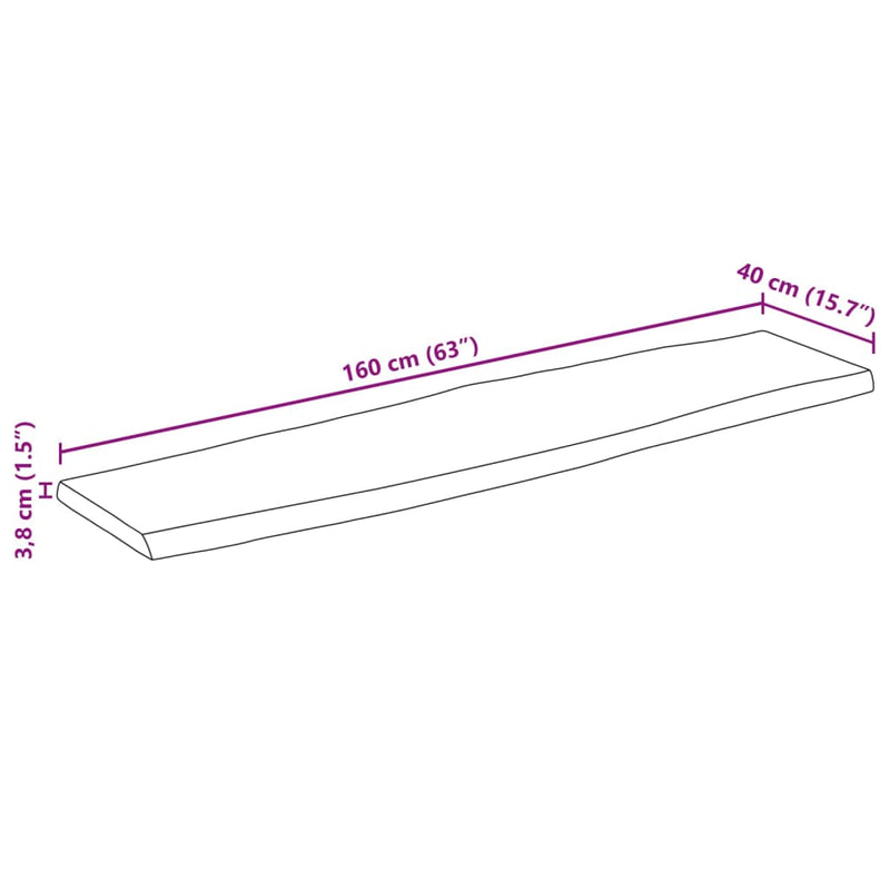 Vegghylle 160x40x3,8 cm rektangulær heltre akasie naturlig kant