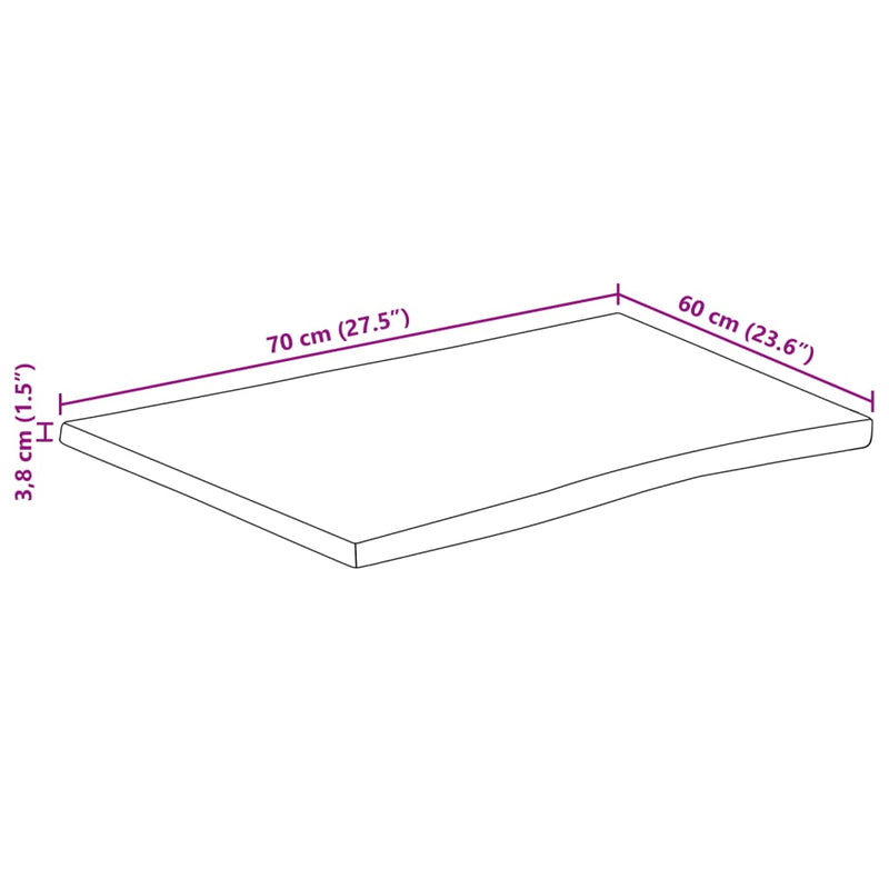 Bordplate 70x60x3,8 cm rektangulær heltre akasie naturlig kant