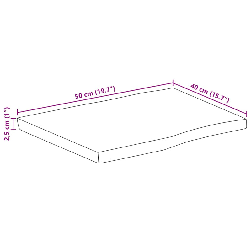 Bordplate naturlig kant 50x40x2,5 cm grovt heltre mangotre