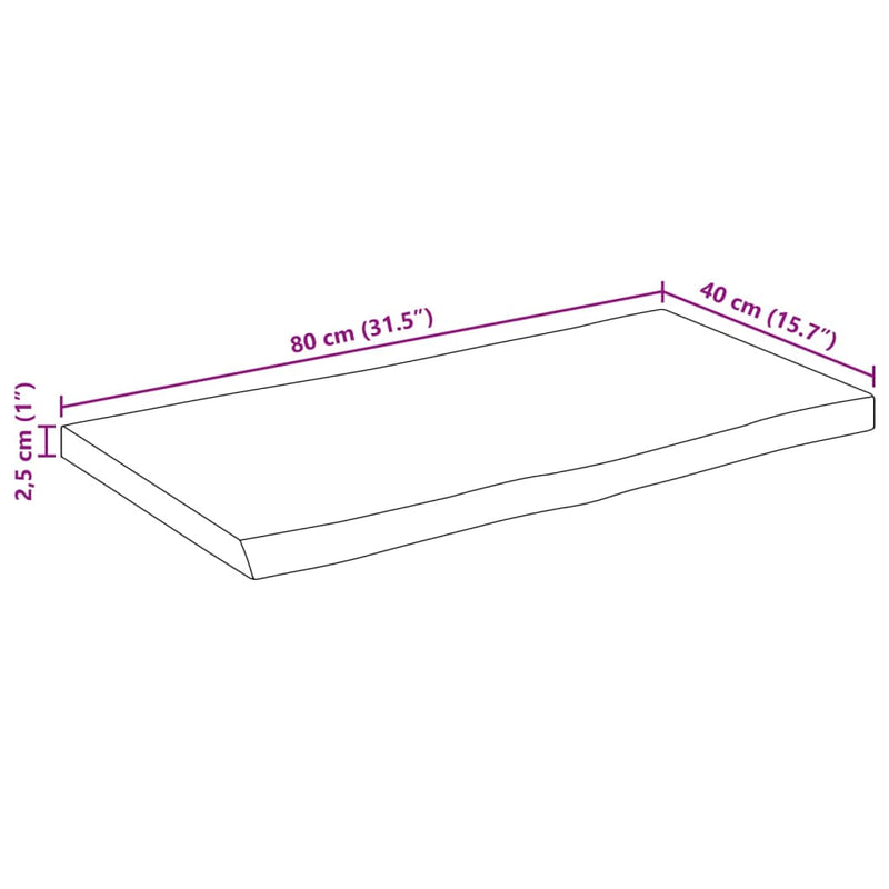 Bordplate naturlig kant 80x40x2,5 cm grovt heltre mangotre