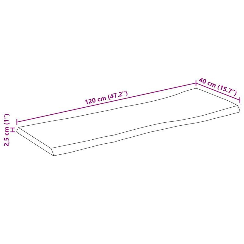 Bordplate naturlig kant 120x40x2,5 cm grovt heltre mangotre