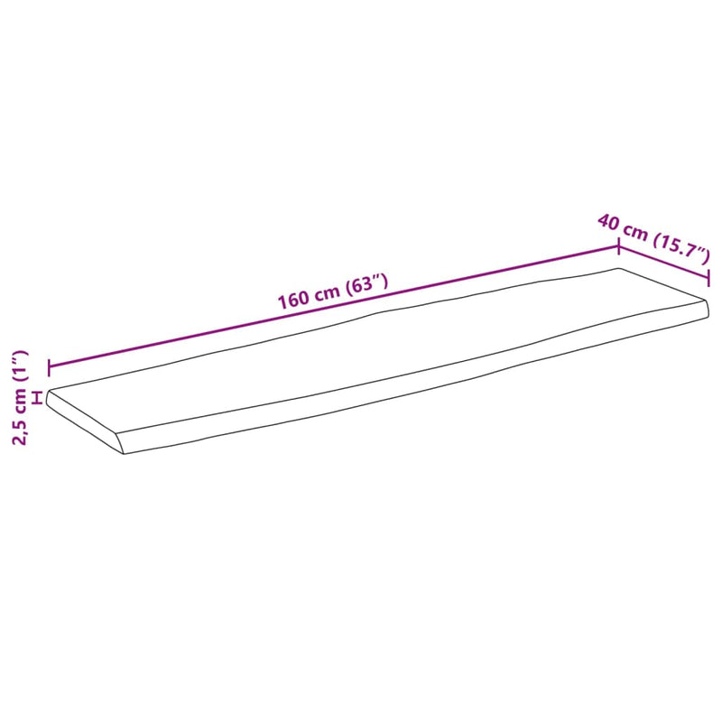 Bordplate naturlig kant 160x40x2,5 cm grovt heltre mangotre