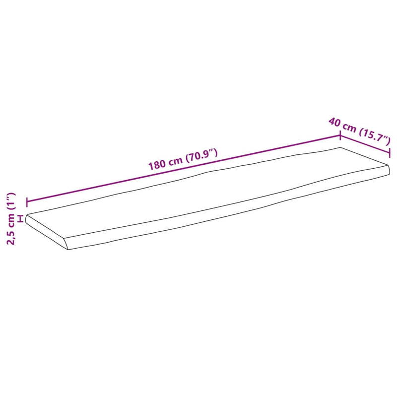 Bordplate naturlig kant 180x40x2,5 cm grovt heltre mangotre