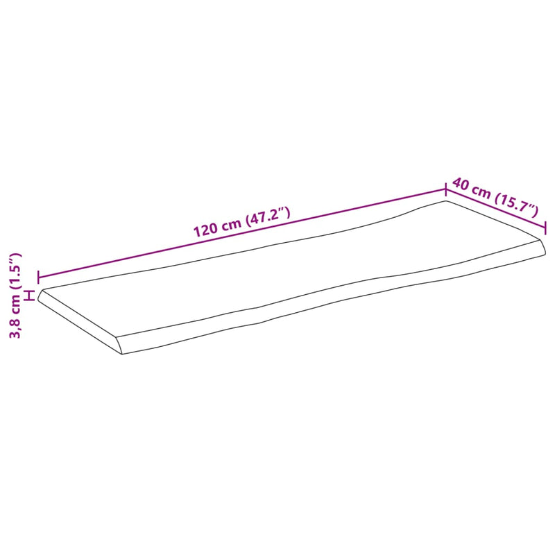 Bordplate naturlig kant 120x40x3,8 cm grovt heltre mangotre