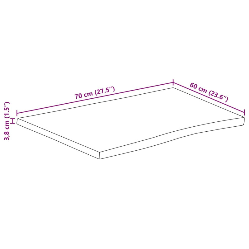 Bordplate naturlig kant 70x60x3,8 cm grovt heltre mangotre