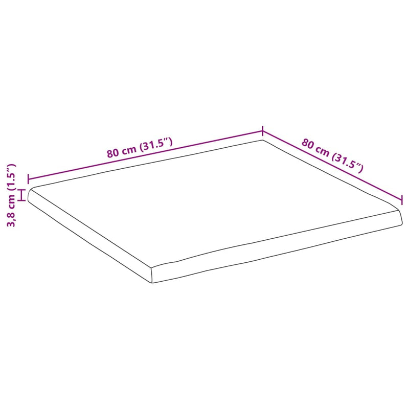 Bordplate naturlig kant 80x80x3,8 cm grovt heltre mangotre