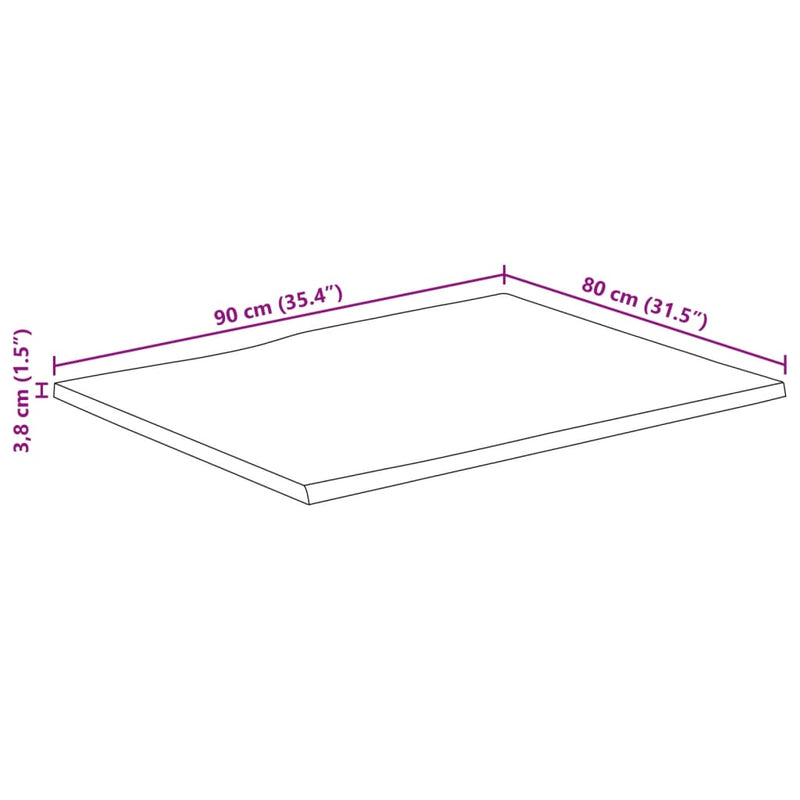 Bordplate naturlig kant 90x80x3,8 cm grovt heltre mangotre