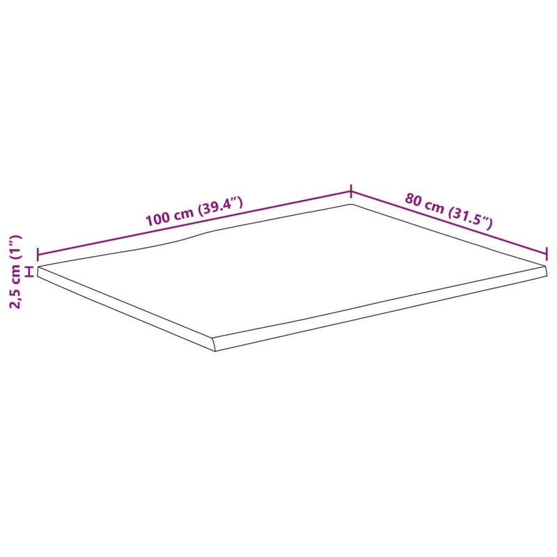 Bordplate 100x80x2,5 cm naturlig kant heltre mango