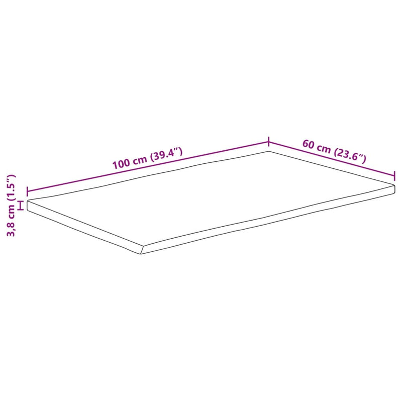 Bordplate 100x60x3,8 cm naturlig kant heltre mango