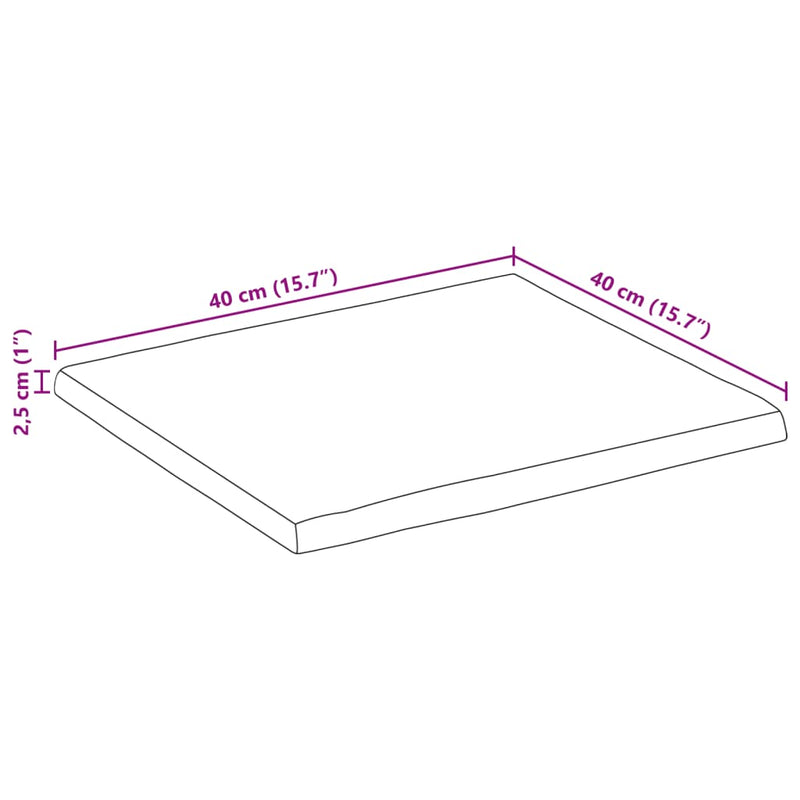 Bordplate 40x40x2,5 cm naturlig kant heltre mango