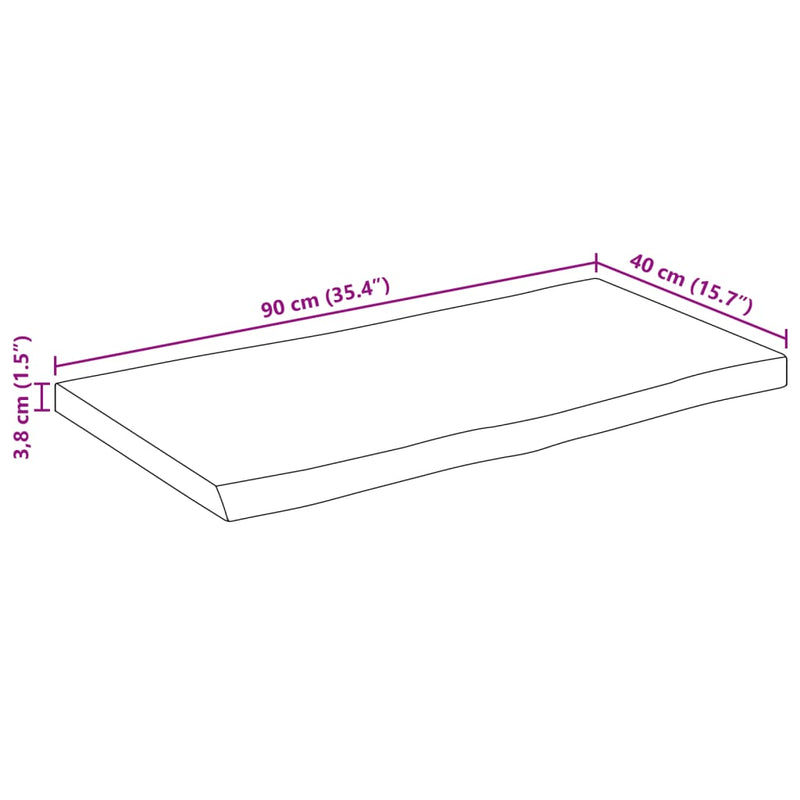 Bordplate 90x40x3,8 cm naturlig kant heltre mango