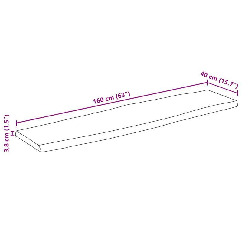 Bordplate 160x40x3,8 cm naturlig kant heltre mango