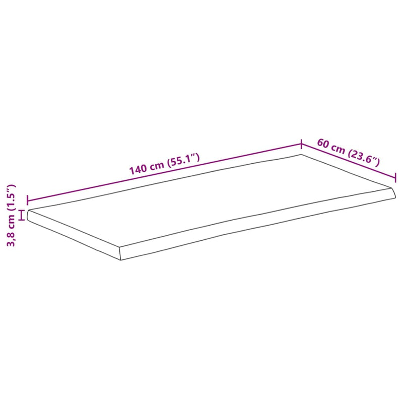 Bordplate 140x60x3,8 cm naturlig kant heltre mango