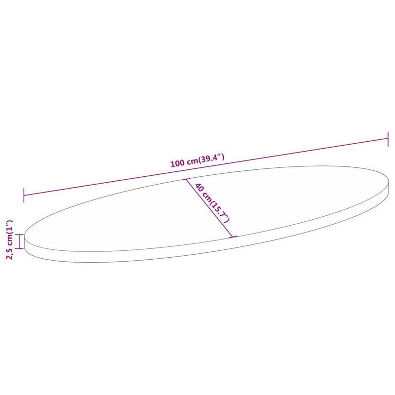 Bordplate 100x40x2,5 cm oval heltre akasie