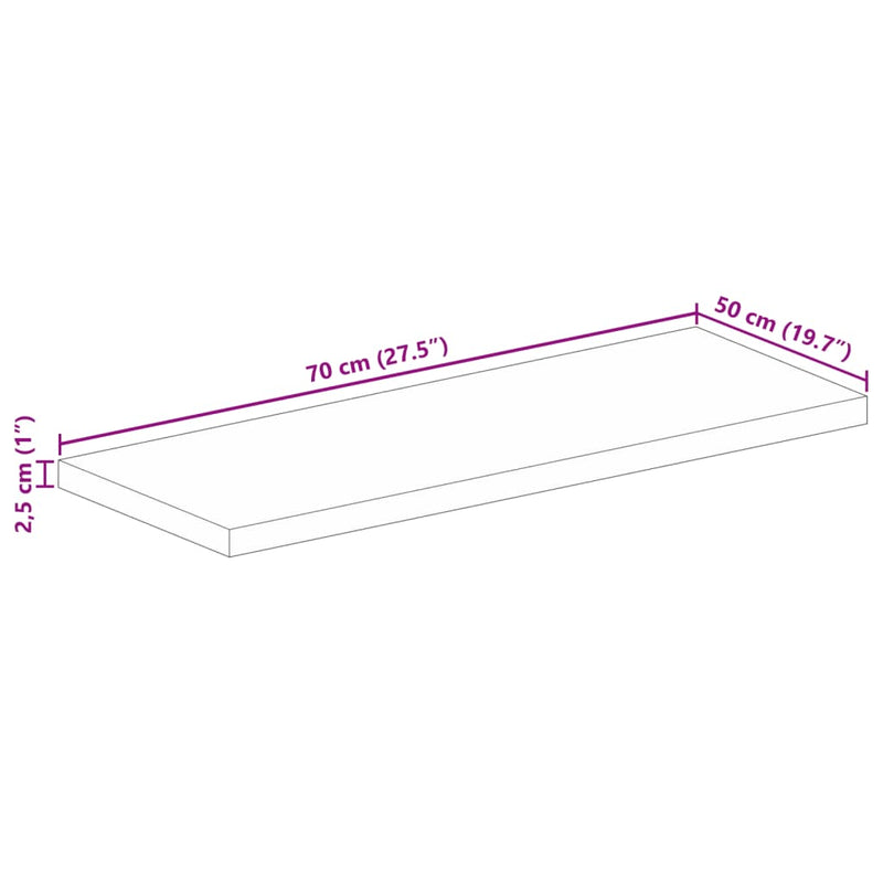 Bordplate 70x50x2,5 cm rektangulær heltre akasie