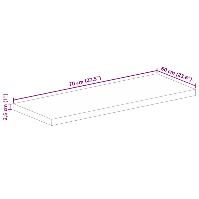 Bordplate 70x60x2,5 cm rektangulær heltre akasie