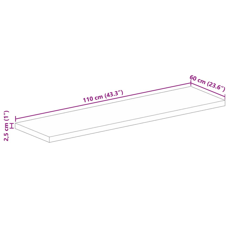 Bordplate 110x60x2,5 cm rektangulær heltre akasie