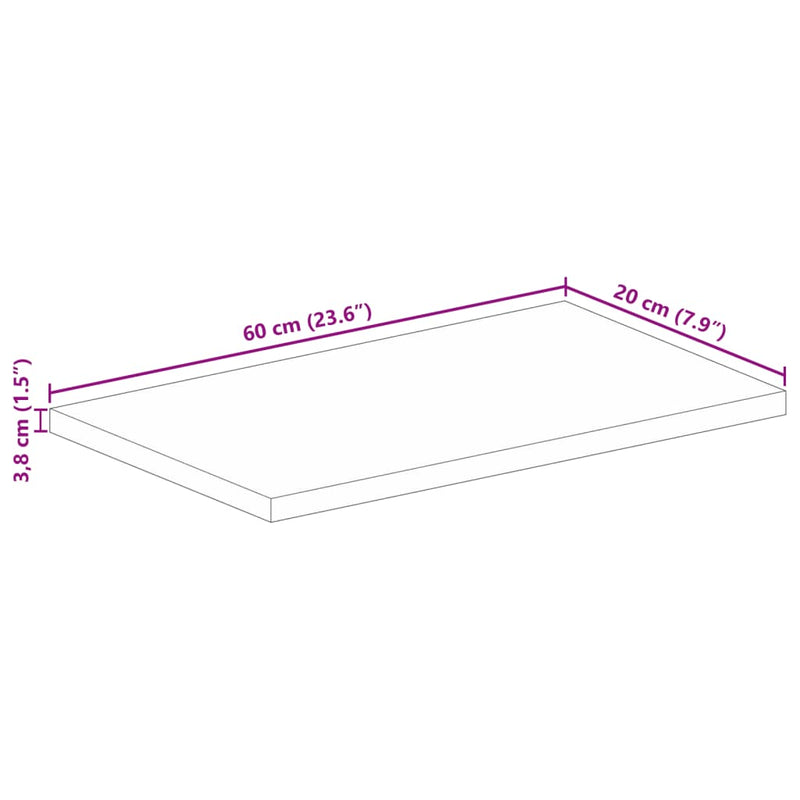 Bordplate 60x20x3,8 cm rektangulær heltre akasie