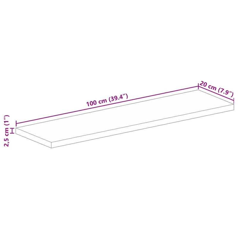 Bordplate 100x20x2,5 cm rektangulær gjenvunnet heltre