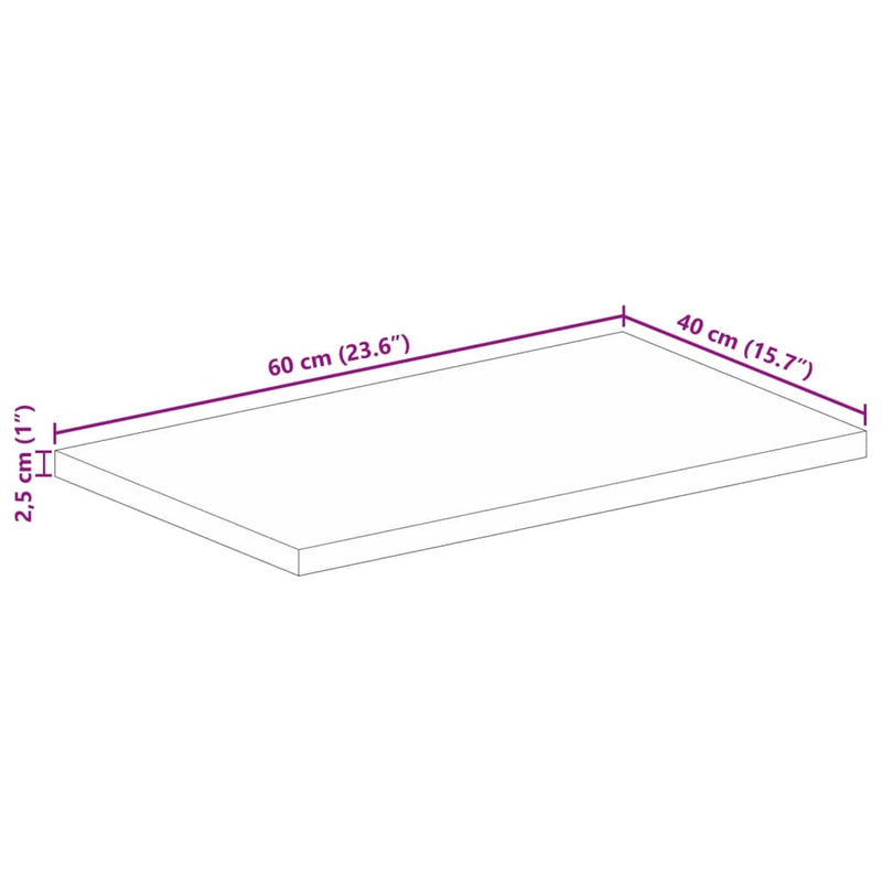 Bordplate 60x40x2,5 cm rektangulær gjenvunnet heltre