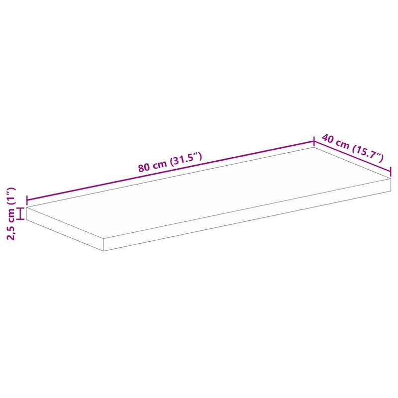 Bordplate 80x40x2,5 cm rektangulær gjenvunnet heltre