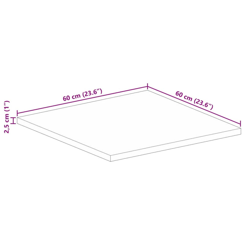 Bordplate 60x60x2,5 cm firkantet gjenvunnet heltre