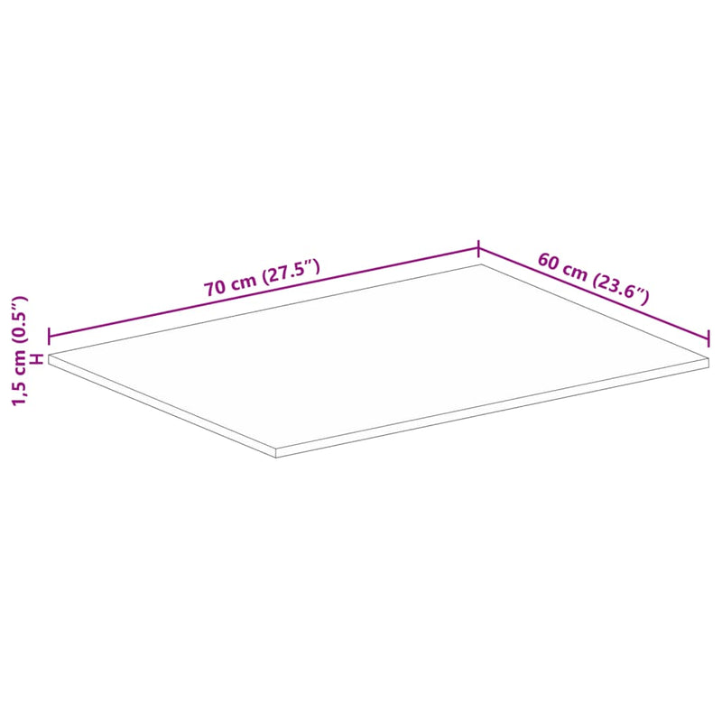 Bordplate 70x60x1,5 cm rektangulær gjenvunnet heltre