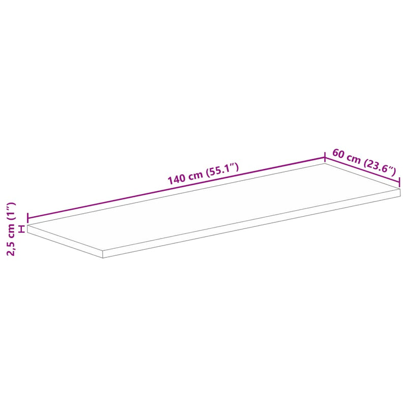 Bordplate 140x60x2,5 cm rektangulær gjenvunnet heltre