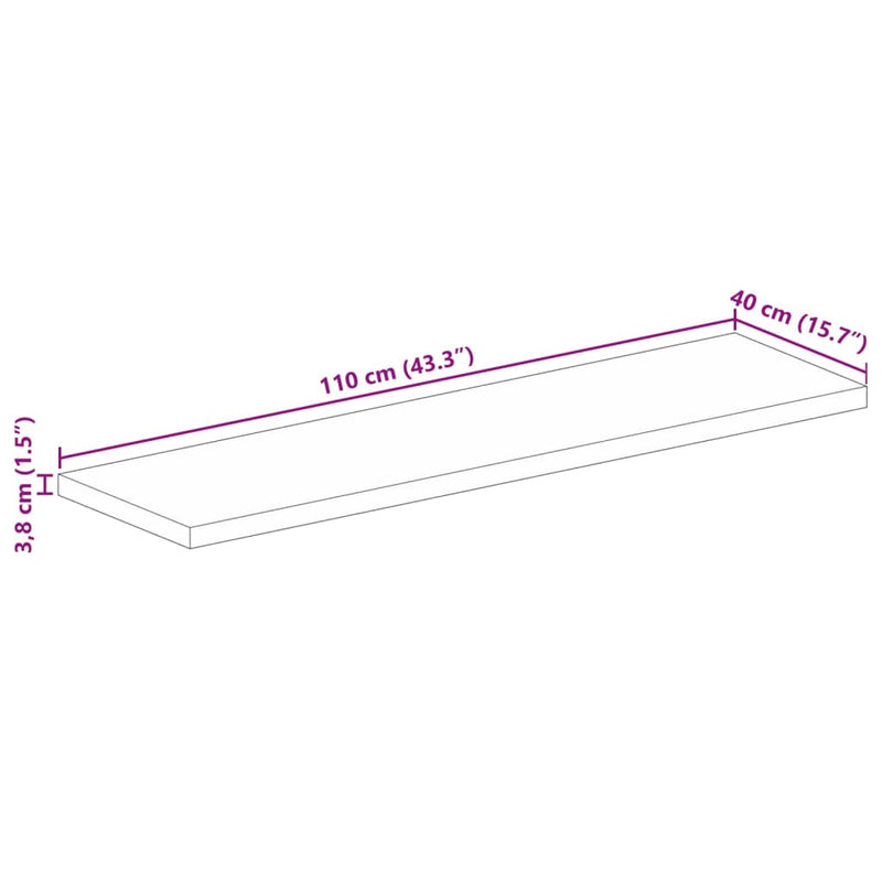 Bordplate 110x40x3,8 cm rektangulær gjenvunnet heltre