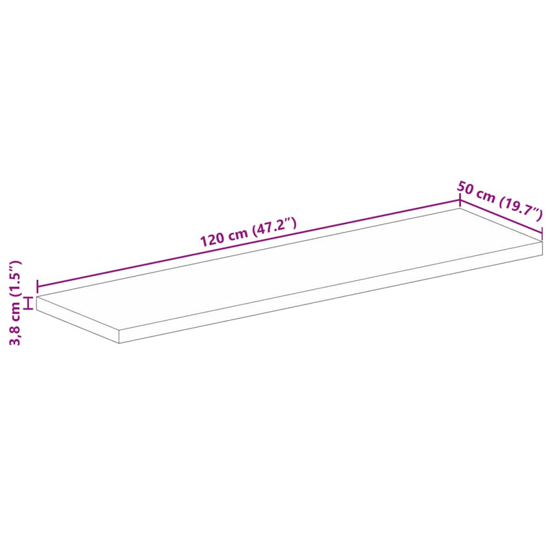 Bordplate 120x50x3,8 cm rektangulær gjenvunnet heltre