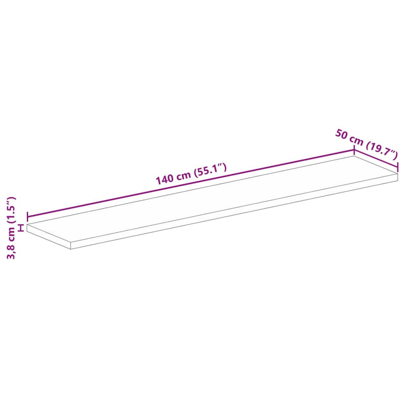 Bordplate 140x50x3,8 cm rektangulær gjenvunnet heltre