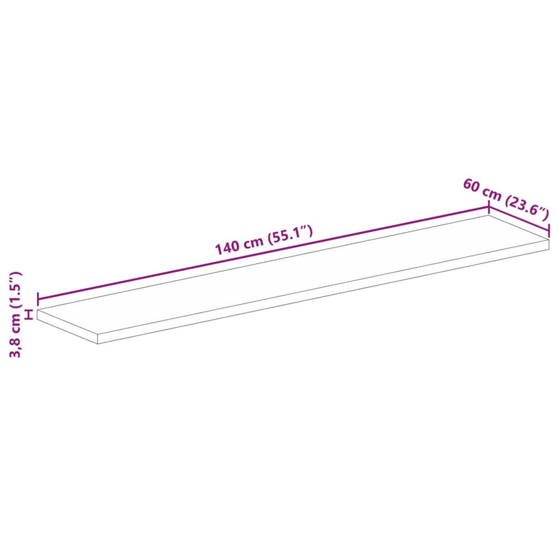 Bordplate 140x60x3,8 cm rektangulær gjenvunnet heltre