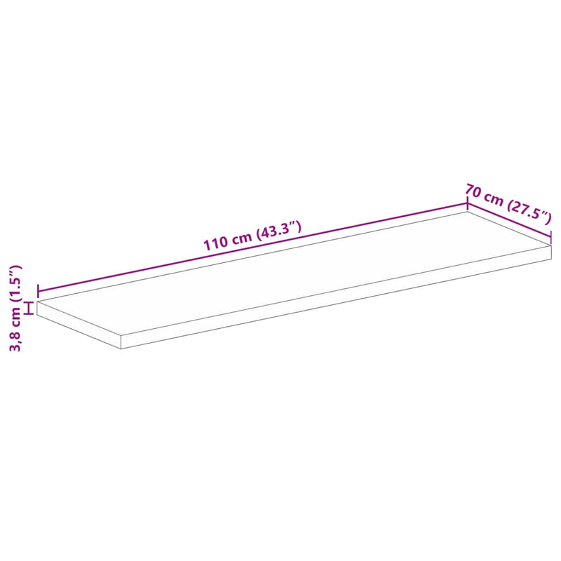 Bordplate 110x70x3,8 cm rektangulær gjenvunnet heltre