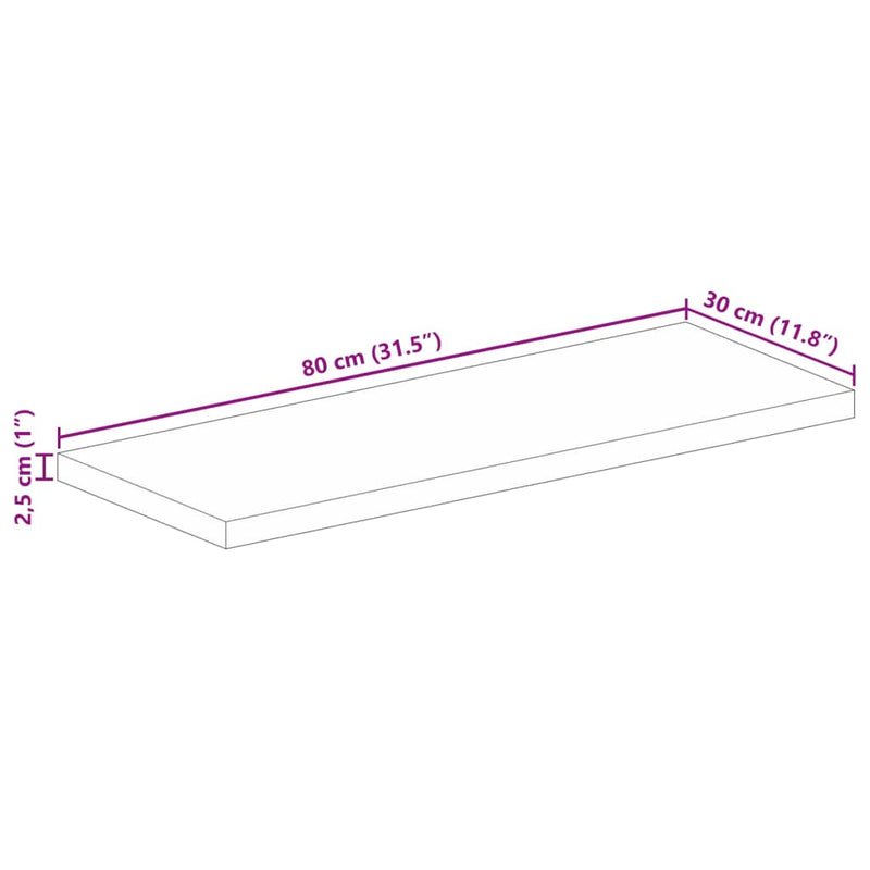 Bordplate 80x30x2,5 cm rektangulær gjenvunnet heltre