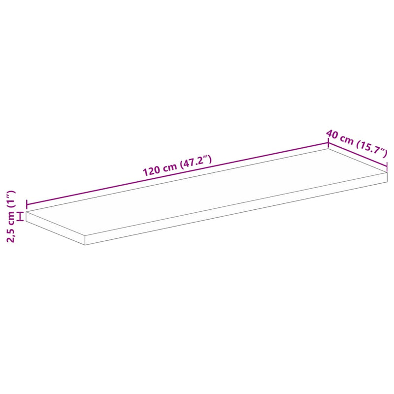 Bordplate 120x40x2,5 cm rektangulær gjenvunnet heltre