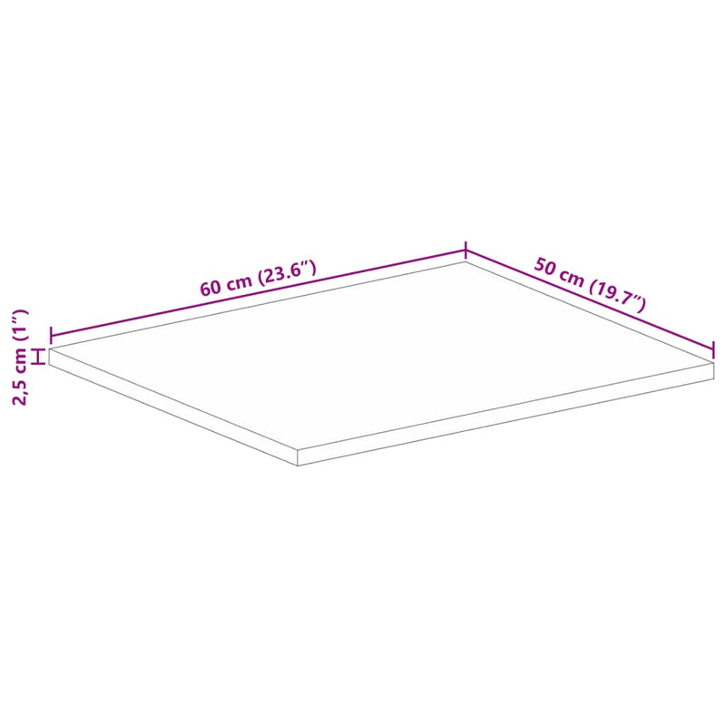 Bordplate 60x50x2,5 cm rektangulær gjenvunnet heltre