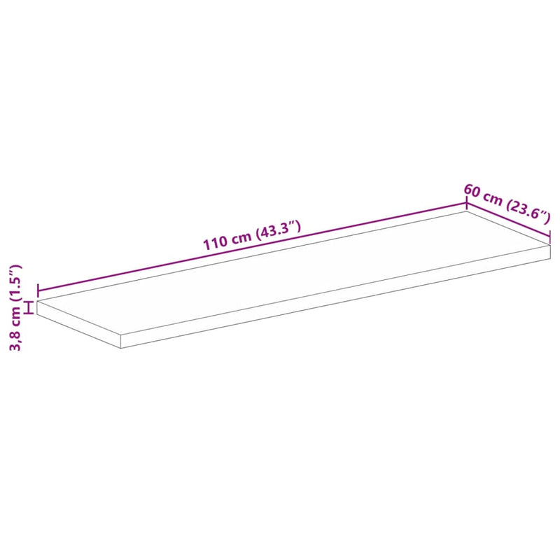 Bordplate 110x60x3,8 cm rektangulær gjenvunnet heltre