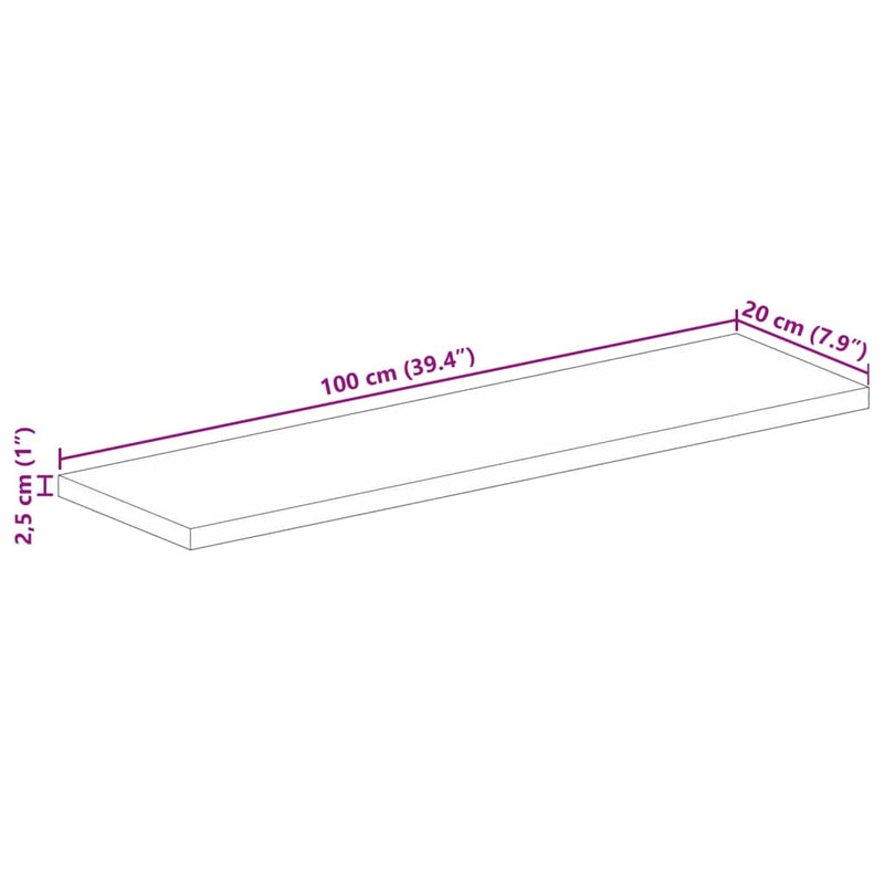 Bordplate 100x20x2,5 cm rektangulær grovt heltre mango