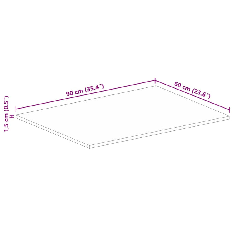 Bordplate 90x60x1,5 cm rektangulær grovt heltre mango